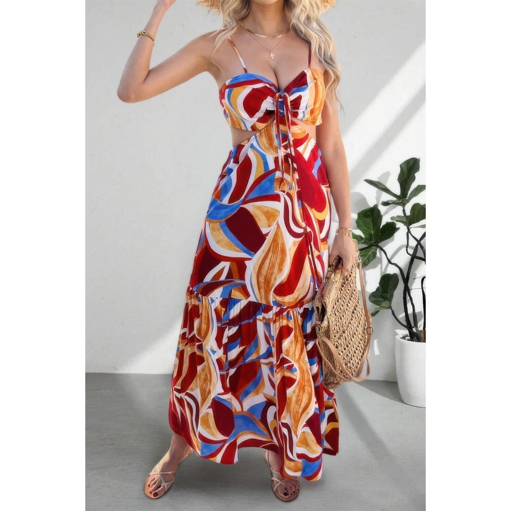 Unbranded Abstract‎ Cutout Maxi Dress Womens Medium Multicolor New Tropical Boho